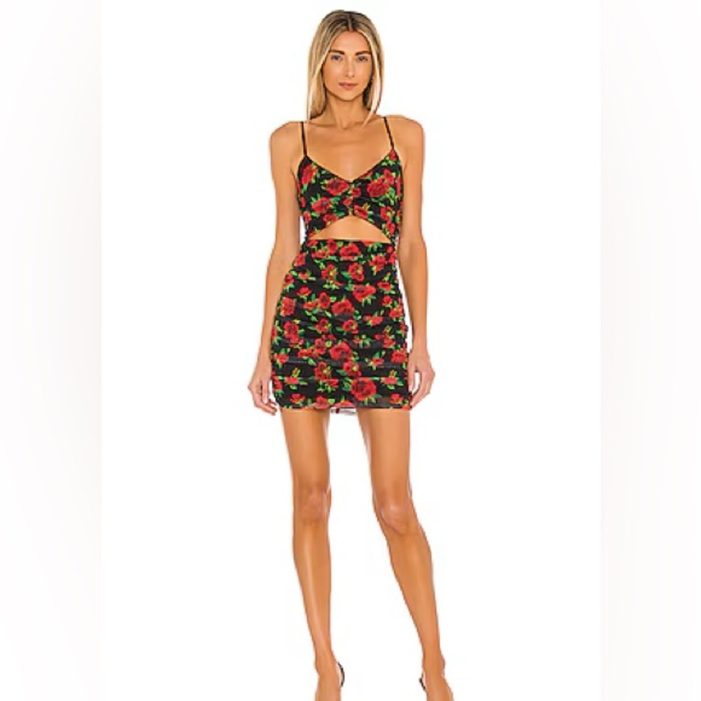 NBD Juli Mini Dress in Black and Red Floral Size Small * Revolve *